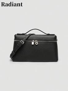 1pc Solid Color Lychee Texture PU Square Shoulder Bag, Small Size, Suitable For Daily Fashion Matching, Minimalist Style - Black - View 8
