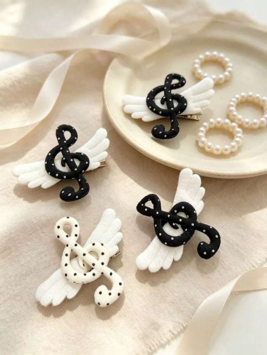 4/2pcs Polka Musical Dot Hair Clip For Daily Family Outings And School Wear, Bangs Clip, Side Clip Punk Hair Clip, Hair Accessories - Multicolor - View 1