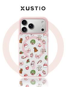 XUSTIO Christmas Snowman Santa Hat Bow Candy Cane Ribbon Magnetic Phone Case Full Coverage Shockproof Anti-Drop Couple Best Friend Style 2 Colors Available Compatible With Apple 11 12 13 14 15 16 17 18 Pro ProMax Plus Daily Commute Holiday Gift Highly Attractive Protective Cover - Pink - View 2