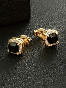 6mm Zirconia Claw Set Hip Hop Stud Earrings, Unisex, Street Casual Versatile Accessory - Gold - View 14