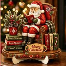1pc Vintage Christmas Desktop Decor, Includes Santa Claus Reading Book, Lantern Design, Independent Bookshelf Fireplace Decoration, Suitable For Home Desk, Fireplace And Holiday Winter Scene Decor - Multicolor - View 4