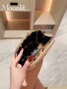 Moonlit Eve Bag 1pc Exquisite Floral Embroidered Pattern Fabric Mini Handbag, Vintage Evening Party Style, Suitable For Cheongsam, Ideal For Banquets, Balls, Parties And Other Occasions - Gold - View 7