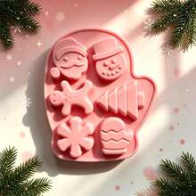 Christmas Silicone Mold 2 Pieces Set (Random Color) With Santa, Reindeer, Snowman, Sleigh, Gingerbread Man, Christmas Tree Shapes, Reusable For Plaster, Handmade Soap, Resin, DIY Crafts & Party Decor. - Christmas Reindeer + Gloves 2-piece Set - View 4