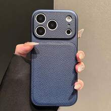 豪華 PU 皮革荔枝紋理啞光手機殼，適用於 iPhone 18 Pro Max 18 Pro，防指紋硬殼，適用於 17 Pro Max 16 Pro Max 15 14 Plus 13 Pro Max 12 11 16e 17e，18 & 17 系列大窗蓋 - 深藍色 - 查看 6