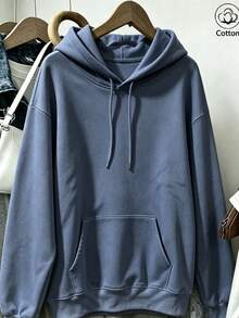 Women's Crew Neck Sweatshirt, Travel Sweatshirt With Pockets, Cotton Top, Women's Autumn/Winter Basic Sweatshirt - Denim Blue - View 4