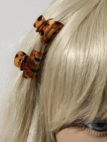 40pcs Set Vintage Maillard Style Mini Hair Claws, Tortoiseshell Bow Cross Pumpkin Half-Circle Small Hair Claw, Simple Versatile Bangs & Loose Hair Accessories - Multicolor - View 2