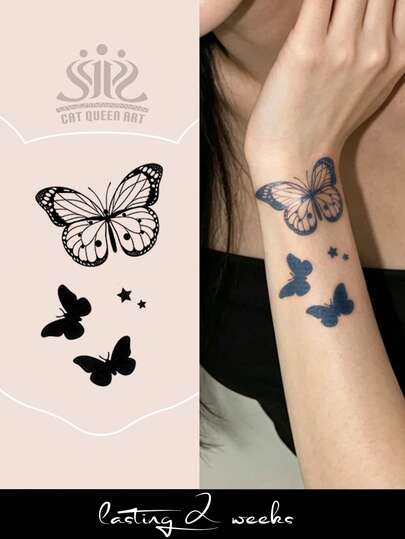 1pc Herbal Juice Semi-Permanent Magic Tattoo Sticker, Star & Butterfly Pattern, Long-Lasting 14 Days, No Fading, Non-Reflective, Temporary Tattoo Sticker For Arm, Shoulder, Neck, Collarbone, Waist, Abdomen, Leg And Body