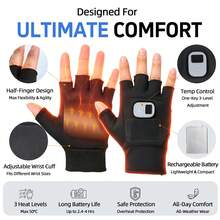 2000mAh Rechargeable Heated Gloves, Fingerless Half-Finger Design, 3 Temperature Levels, Palm Heating, Touchscreen Compatible, Winter Indoor/Outdoor Warmth Gear - HG122/HG126 - View 7