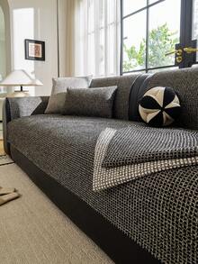 1PC Corn Kernel Chenille Four-Season Universal Non-Slip Sofa Cover, Minimalist Pet Scratch-Resistant Sofa Protective Seat Cushion, Suitable For 1-4 Seater Sofa Decoration, Machine Washable - Black - View 2