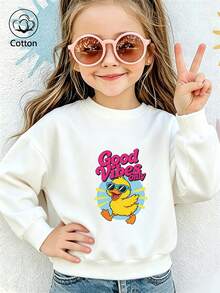 Girls' Cute Printed Drop-Shoulder Round-Neck Long-Sleeve Casual Sports Sweatshirt - White - View 9