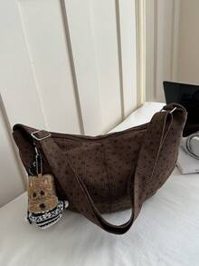 Tas Bahu Bulan Sabit Corduroy Kapasitas Besar dengan Motif Bintang, Tali Bahu yang Dapat Diatur, Tas Selempang Harian Wanita, Dilengkapi dengan Liontin Kartun Lucu - MultiWarna - View 10