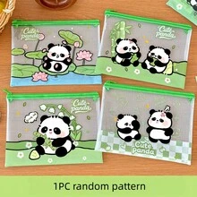 1pc Cartoon Panda Mesh File Bag Random Pattern, 8.7x6.6in Cute Student Stationery Storage Bag, A5 Highly Attractive Pencil Case Gift - A - View 8
