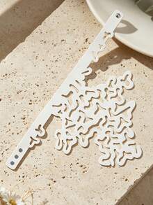 MARLIWOO 1pc Asymmetrical Hollow Double Layer Leather Long Exaggerated Gothic Emo Neck Decor Necklace For Women - Multicolor - View 4