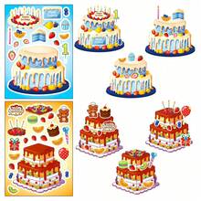 6Pcs Dessert Cake Puzzle Stickers For Kids, Cute Make A Face Mix And Match Decals, DIY Assemble Stickers For Kids Crafting, Classroom Activity & Birthday Party Play - Multicolor - View 3