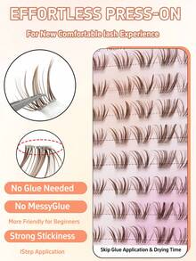 80 Clusters Brown Cartoon False Eyelashes, Natural 3D Segmented Eyelash Clusters, DIY Single Cluster Eyelashes For Beginners, Atmospheric Eye Makeup, No Glue Needed, Simple And Convenient - C - View 5