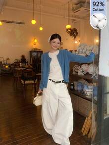 Autumn Pure Cotton Long Sleeve T-Shirt, Versatile White Top For Women, Slimming Solid Color Inner Layer Base Shirt - White - View 6