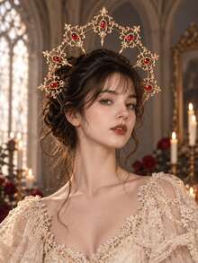 KOVLYNE 1pc Gothic Style Gold Crown Headband, Rhinestone Embellished, Vintage Baroque Royal Headpiece, Suitable For Halloween, Costume Party, Cosplay And Dress-Up Events - Multicolor - View 8