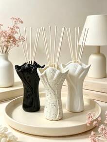 1pc Spotted Cream Color Ruffled Edge Diffuser Bottle, Empty Aromatherapy Oil Bottle, With Ribbed Sculptural Design, Bathroom Vanity Shelf Decor Fragrance Jar, No Reed Sticks, Spa Home Decor - Multi-color - View 2