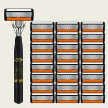 Men's Manual Shaving Razor With 6 Blade Design, Anti-Slip Handle, Replaceable Razor Heads, Portable Manual Razor For Daily Home And Travel Grooming - Multicolor - View 16