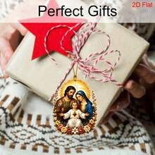 1pc 2D Flat Acrylic Holiday Hanging Ornament, Double-Sided Printed With Gold Hanging Rope, Exquisite Character And Floral Pattern Tag. Can Be Used As Christmas Decoration, Halloween Costume Accessory, Home Furniture Hanging Ornament, Teacher's Day Gift, Birthday Party Favor, Christmas Tree Decoration, Suitable For Thanksgiving, Wedding Home Decor, Holiday Decoration Hanging Ornament, Can Be Used As New Year, Holiday Gift, Atmosphere Decoration Tag, Suitable For Personal Use And Gifting. - Christmas Nativity Scene Jesus Ornament - View 4