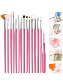21Pcs Versatile Manicure Supply Set With Drawing Brushes Decorative Gems Polishing Strips Dust Remover Brush For Various Nail Craft Work - Multicolor - View 2