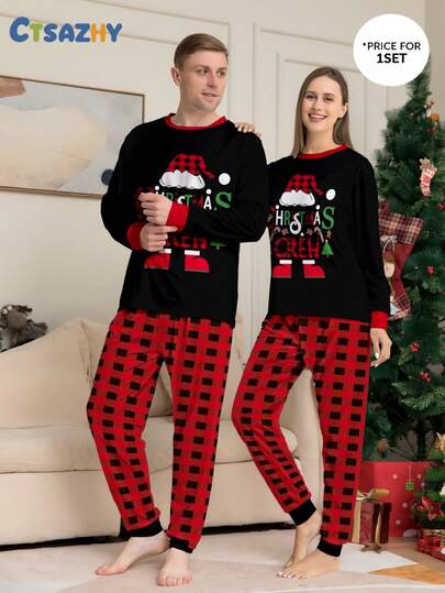 Gnome Weihnachts-Gnom / Zwerg, kariert, Weihnachts-Feiertags Damen Langarm Langhose Weihnachts-Pyjama Set