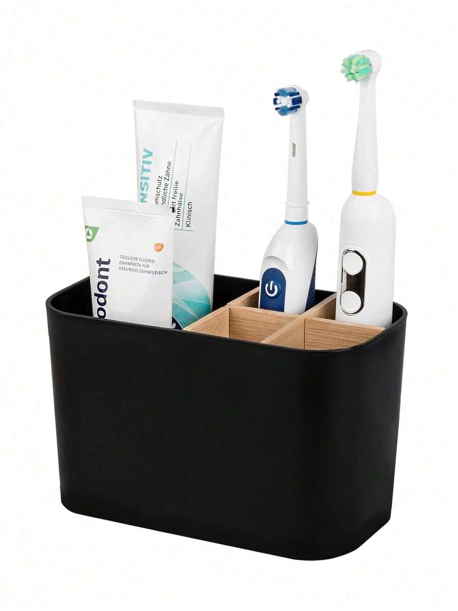 5-Slot Bathroom Toothbrush Holder With Bamboo Divider, Electric Toothbrush Stand, Toothbrush And Toothpaste Countertop Storage Organizer - Multicolor - View 1
