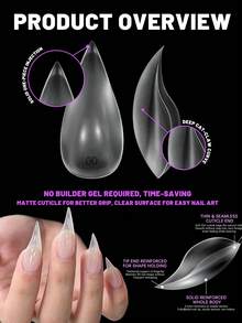 160PCS/Box Cat Claw Matte Nail Tips, No-Build Solid Thickened Full Cover False Nails, 3.5mm Translucent Tapered Pointed Fake Nails, Acrylic Nail Extensions Press On Nails For DIY Manicure Nail Art - Clear - View 3