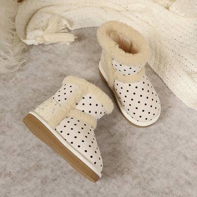 Girls' Cotton Polka Dot Boots, New Autumn/Winter Warm Snow Boots With Soft Sole And Fur Lining
