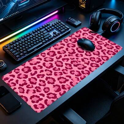 1 pezzo Tappetino per mouse da gaming rosa con stampa leopardata, tappetino da scrivania artistico estetico con base in gomma e bordo cucito, antiscivolo, accessori da scrivania XL per ufficio e casa, regalo per uomini e donne per compleanni, Natale, Ognissanti
