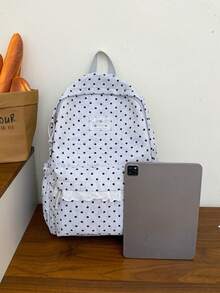 School Backpack + Ruffle Lace Polka Dot Backpack + Large Capacity & Side Pockets + Campus Shopping Trip + Cute Kawaii Nylon Student Daypack - Multicolor - View 8
