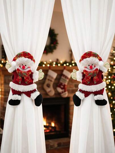 2pcs Creative Santa Claus Curtain Tiebacks 2027 Christmas Snowman New Year Curtain Hooks Christmas Holiday Window Decor Home Decoration