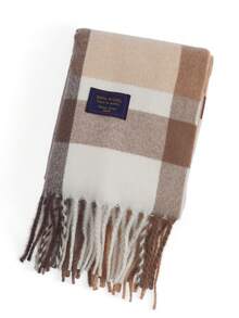 Okurime. 1pc 100% Wool Plaid Scarf/Shawl For Women, High-Quality Winter Neck Warmer, Birthday Gift,Beach,Holiday - Khaki White - View 3