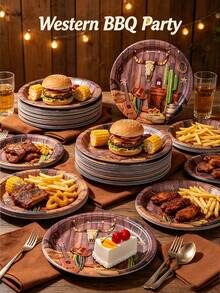 12/24pcs Set Of Plates, Dessert Plates, Western Cowboy Theme Paper Plates, 7-Inch Paper Plates, 9-Inch Paper Plates, Food Plates, Party Trays, Suitable For Receptions, Parties, Picnics And Various Holiday Decorations And Gifts - Multicolor - View 4