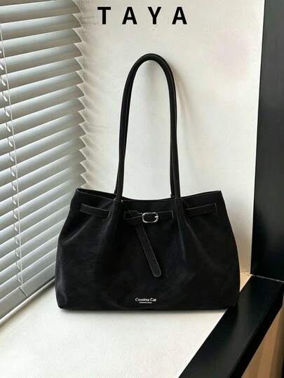 Women's Vintage Faux Leather Strap Decor Large Capacity Tote Bag, Shoulder Bag For Work And Outings, Backpack For College Students, Short Trips, Vacation, Gifts, Valentine's Day, Souvenirs, Gifts For Girlfriend, Birthday Gifts, Shopping, Business, Best Choice, Perfect For Daily Use
