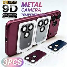 XINHONGYU 3 قطع فيلم حماية زجاج مقسى لعدسة الكاميرا متوافق مع 18Pro Max/18Pro تغطية كاملة لفيلم العدسة - (أحمر كرزي عميق/برتقالي/فضي/أزرق اختياري) - 3 قطع - مشاهدة 1