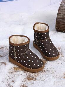Children's Brown Polka Dot Winter Snow Boots, Thick Fleece Lining Warm Ankle Boots, Anti-Slip Sole Casual Boots - Brown - View 4