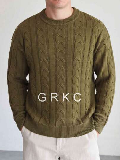 GRKC Men's Loose Casual College Style Korean Minimalist Drop Shoulder Pullover Sweater, Autumn/Winter