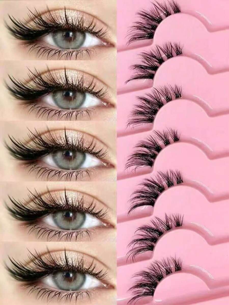 7 Pairs Half Lash False Eyelashes, Lightweight And Soft, Create Cat Eye Makeup Effect, Naturally Extend Eye Corners, Transparent Lash Roots, Suitable For Daily Makeup, Long-Lasting And Reusable, Cat Eye Effect Half Lash - Black - View 1