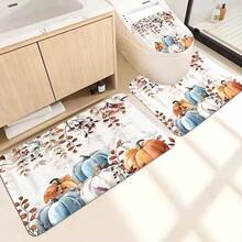 1PC/4PCS Pumpkin Shower Curtain Set, Thanksgiving Harvest Theme Shower Curtain, Non-Slip Bathroom Mat, Toilet Lid Cover, With 12 Hooks - Pumpkin - View 4