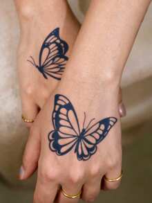 1pc Herbal Juice Semi-Permanent Magic Tattoo Sticker, INS Style Butterfly Design, Long-Lasting 14 Days, No Fading, Non-Reflective, Temporary Tattoo Sticker For Arm, Shoulder, Neck, Collarbone, Leg And Body - Blue - View 6