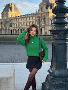 Women's Casual Fall Winter Turtleneck Rib Knit Tee Long Sleeve T-Shirt Loose Fit Pullover Tops For Everyday Going Out Vacation - Green - View 6