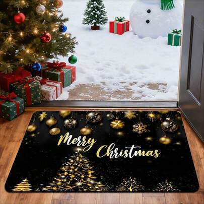 Personalized Christmas Door Mat With Family Name, Custom Christmas Rugs, Welcome Mat For Front Door, Anti-Slip Rubber Backed Outdoor Indoor Low Profile Xmas Floor Winter Holiday Doormat, Christmas Gift