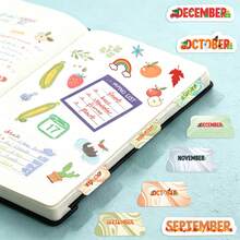 12‑Month Planner Index Tabs, Back To School Supplies, Four‑Season Solar‑Term Themed Marble Swirl Page Marker Stickers, Self‑Adhesive Journal Notebook Divider Tabs For Student Note‑Taking, Scrapbooking & Daily Planning - Rectangle - View 6