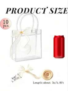 10 Pcs 15~25cm Clear Plastic Gift Bags With Handles, Reusable Party Favor Bags With Ribbon, Transparent Gift Packaging Bags For Wedding, Birthday Party, Back To School, Valentine's Day, Etc. - Tote Bag - View 4