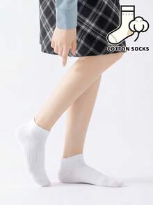3/6/10 Pairs Women's Casual Boat Socks, Classic Ribbed Cuff Pure White Soft Socks, Daily College Style Women's Socks, Women's Boat Socks - Multicolor - View 2