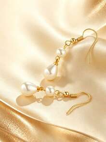1 Pair Fashion French Style Layered Faux Pearl Pendant Earrings, Stainless Steel Ear Hooks, Suitable For Women's Daily Wear - Pearl Earrings - View 5
