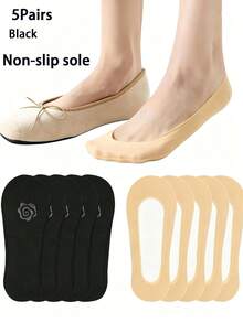 5/10 Pairs Women's Non-Slip Invisible Low-Cut No-Show Nylon Socks With Grip Bottom, Suitable For Shoes, Loafers, High Heels And Pumps - Multicolor - View 9