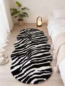Soft Fluffy Rug Zebra Stripe Area Rug,For Bedroom,Living Room,Study,Office,Plush Bedroom Rugs,Non-Slip,Cute Rug,Faux Fur Rug,Living Room Rug,Bedroom Rugs,Bedside Rug,Shaggy Rug,Decorative Rug,Bedroom Decor,Home Decor,Room Decorations - Multicolor - View 3
