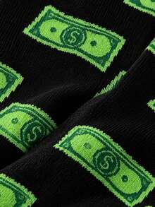 1/3/5 Pairs Men's Dollar Pattern Mid-Calf Socks, Black Base With Green Coin Design, Elastic And Comfortable. Unisex Style Suitable For All Seasons, Perfect For Daily Wear And Gifting. - Multicolor - View 6